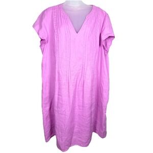 J Jill Love 100% Linen Pink Shift Tunic Dress 2X V Neck Pintuck Summer Resort